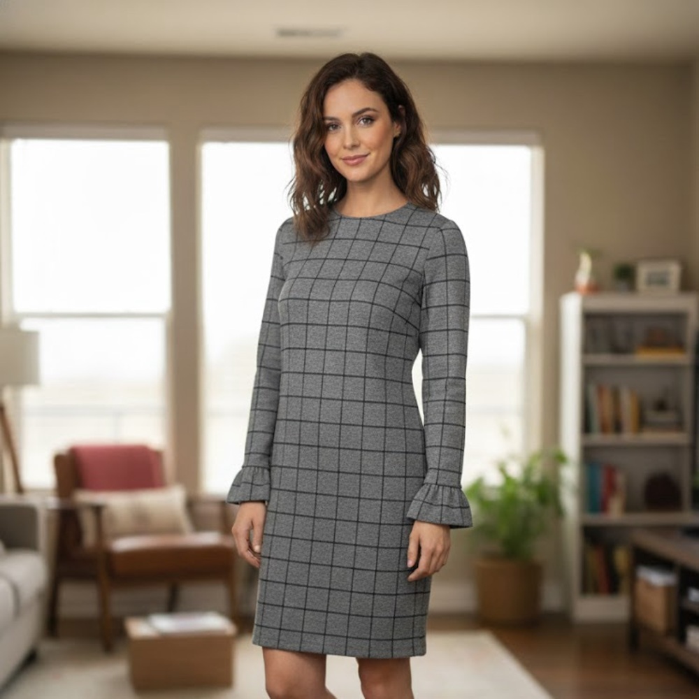 BANANA REPUBLIC Wool Blend Gray Plaid Dress